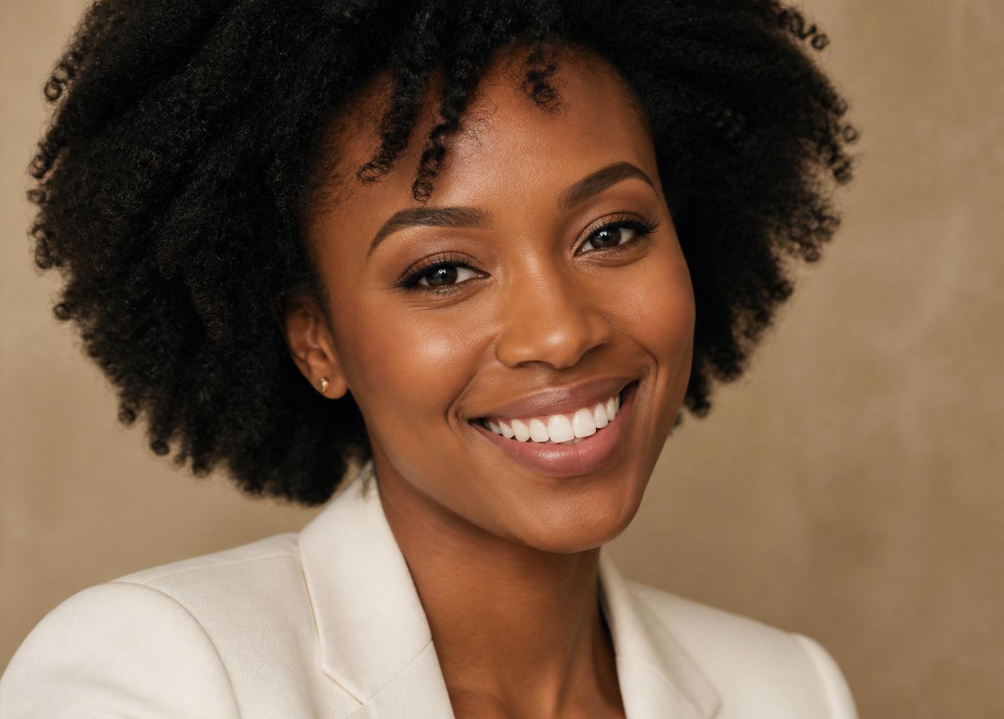 A woman smiling warmly